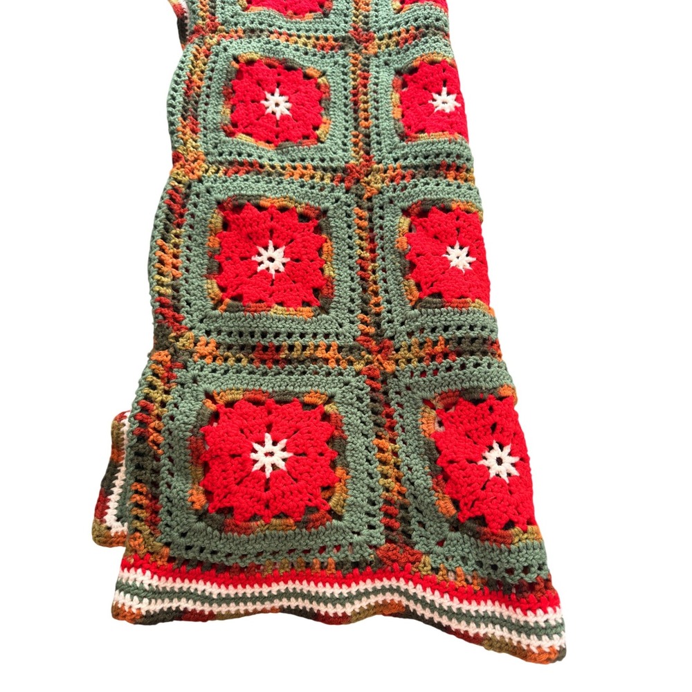 Handmade Knit Crochet Granny Square Throw Blanket Home Lounge Moody Rustic‎
